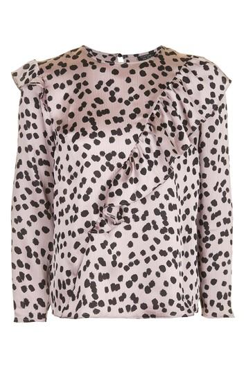 Topshop Splodge Print Ruffle Blouse
