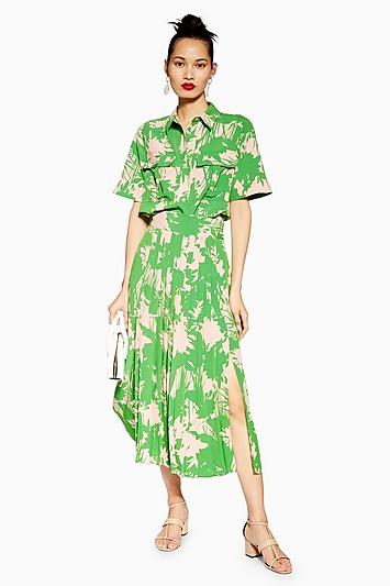 Topshop Abstract Floral Pleat Midi Skirt