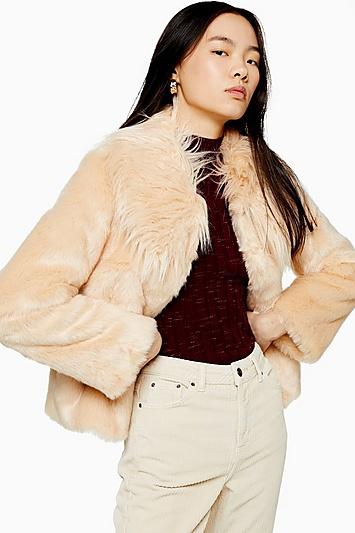 Topshop Nude Luxe Faux Fur Coat