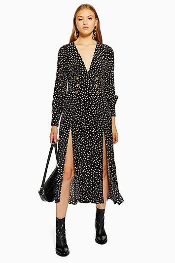 Topshop Petite Printed Button Midi Dress
