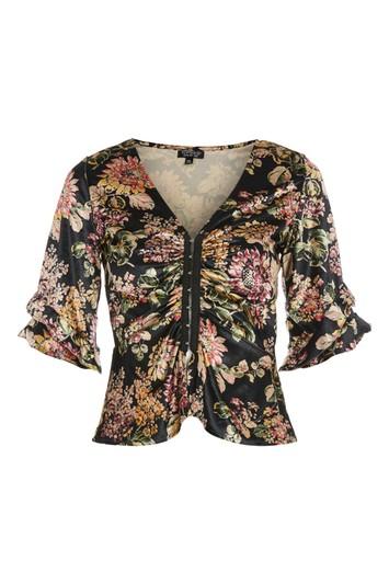 Topshop Velvet Hook And Eye Floral Print Top