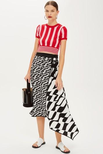 Topshop Geometric Print Midi Skirt