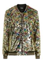 Topshop *rainbow Sequin Bomber By Jaded