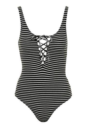 Topshop Tall Striped Tie-up Lace Body