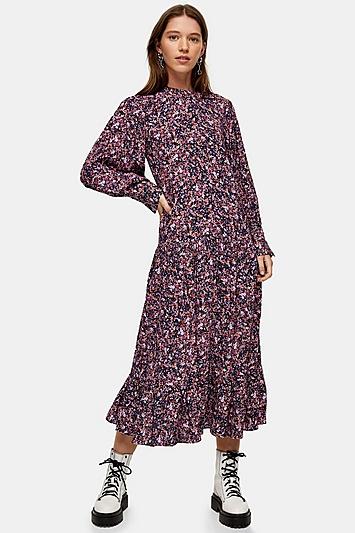 Topshop Petite Printed Bell Sleeve Chuck On Dress