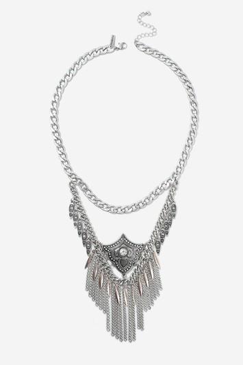 Topshop Ethnic Engraved Tassel Collar Necklace