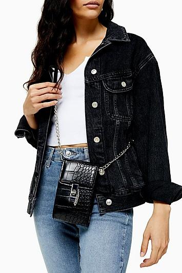 Topshop Catch Black Crocodile Cross Body Bag