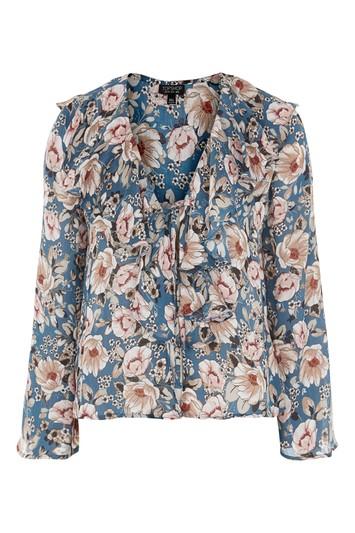 Topshop Peony Floral Tie Front Blouse
