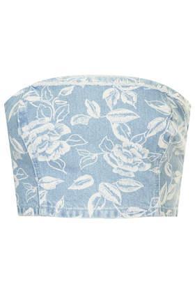 Topshop Moto Fray Floral Denim Bandeau