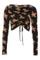Topshop Ruched Long Sleeve Floral Top