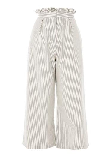 Topshop Petite Stripe Ruffle Wide Leg Trousers