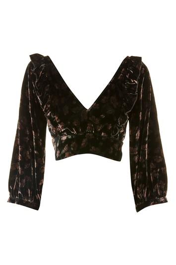 Topshop Floral Velvet Plunge Crop Top
