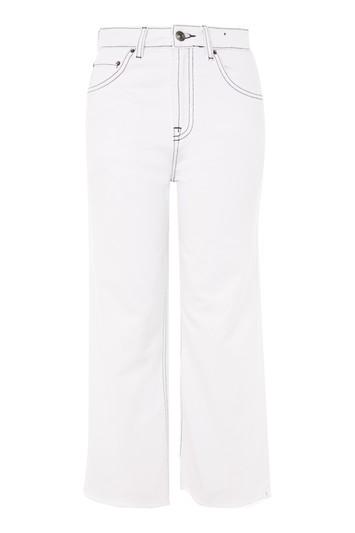 Topshop Moto White Contrast Cropped Wide Leg Jeans