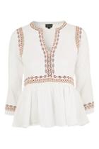 Topshop Embroidered Peplum Smock Blouse