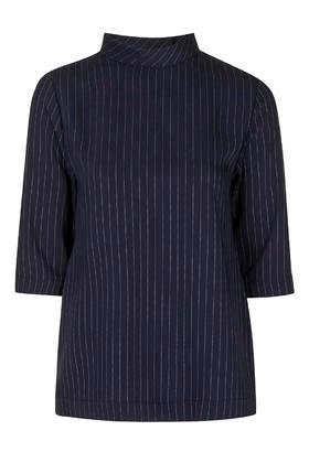 Topshop Pinstripe Roll-neck Top