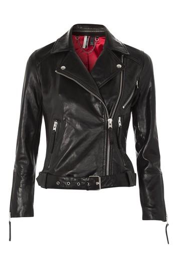Topshop Belted Leather Biker Jacket