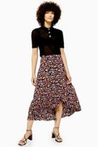 Topshop Floral Button Midi Skirt