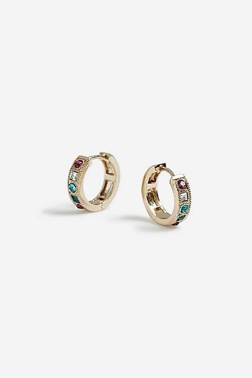 Topshop *mixed Stones Hoop Earrings