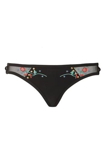 Topshop Embroidered Mesh Bikini Bottoms