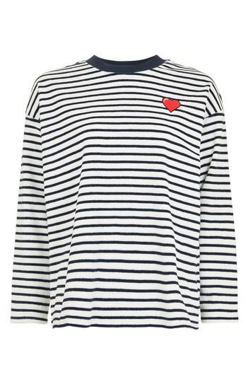 Topshop Stripe Heart Embroidered Sweatshirt By Tee & Cake