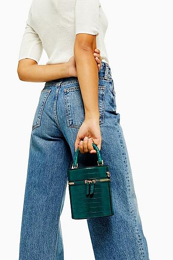 Topshop Simi Green Crocodile Barrel Bag