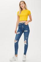 Topshop Mid Blue Super Ripped Jamie Jeans