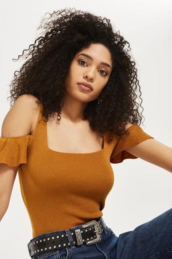 Topshop Frill Sleeve Bardot Top