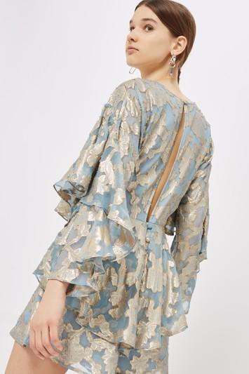 Topshop Foil Ruffled Plunge Playsuit