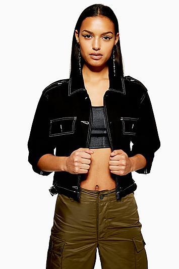 Topshop Black Top Stitch Shacket