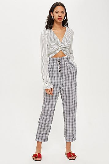 Topshop Petite Check Button Peg Trousers