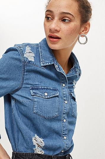 Topshop Moto Ripped Western Shirt