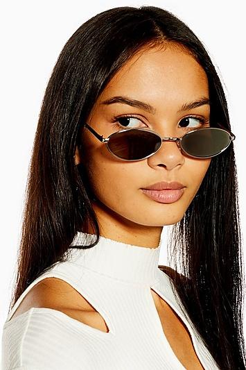 Topshop Slender Oval Silver And Smoke Sunglasses