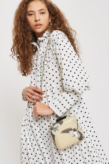Topshop Leather Bird Embroidered Boxy Clutch