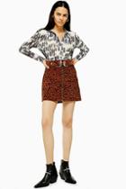 Topshop Leopard Print Corduroy Buckle Skirt