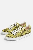 Topshop Cola Yellow Snakeskin Lace Up Trainers