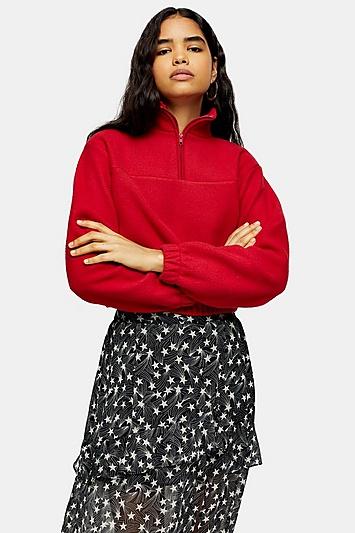 Topshop Red Funnel Neck Fleece