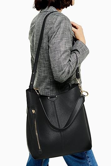 Topshop Hugo Black Zip Hobo Bag