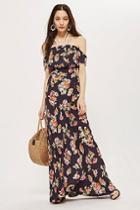 Topshop Backless Floral Print Bardot Maxi Dress By Flynn Skye