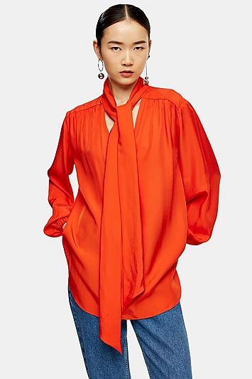 *red Pussybow Blouse By Topshop Boutique