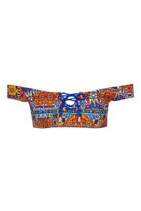 Topshop Tile Print Bardot Bikini Top