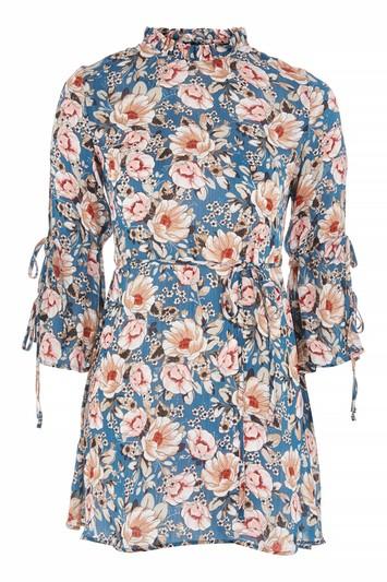 Topshop Petite Peony Tie Sleeve Dress