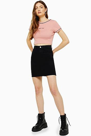 Topshop Black Denim Joni Mini Skirt