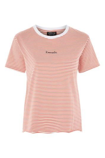 Topshop Petite 'romantic' Slogan Stripe T-shirt