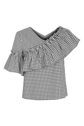 Topshop Petite Gingham Frill Top