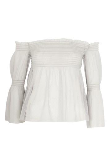 Topshop Tulle Trumpet Sleeve Bardot Top