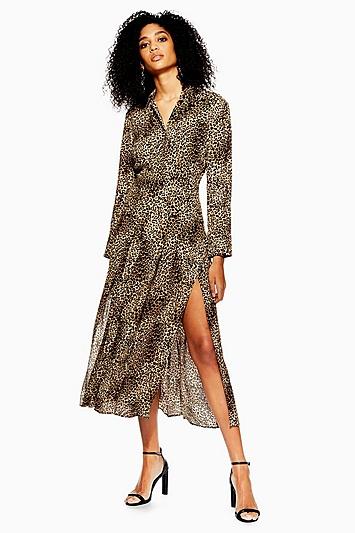 Topshop Petite Animal Midi Shirt Dress
