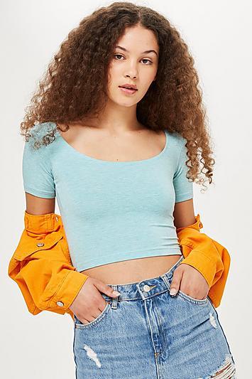 Topshop Short Sleeve Cropped Top