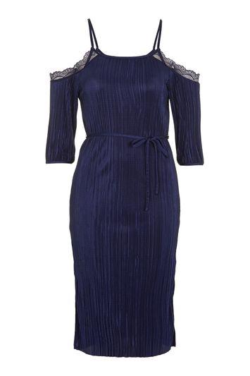 Topshop Plisse Lace Cold Shoulder Dress