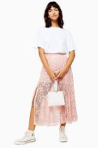 Topshop Pleated Lace Midi Skirt