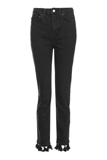 Topshop Moto Tassel Hem Straight Leg Jeans